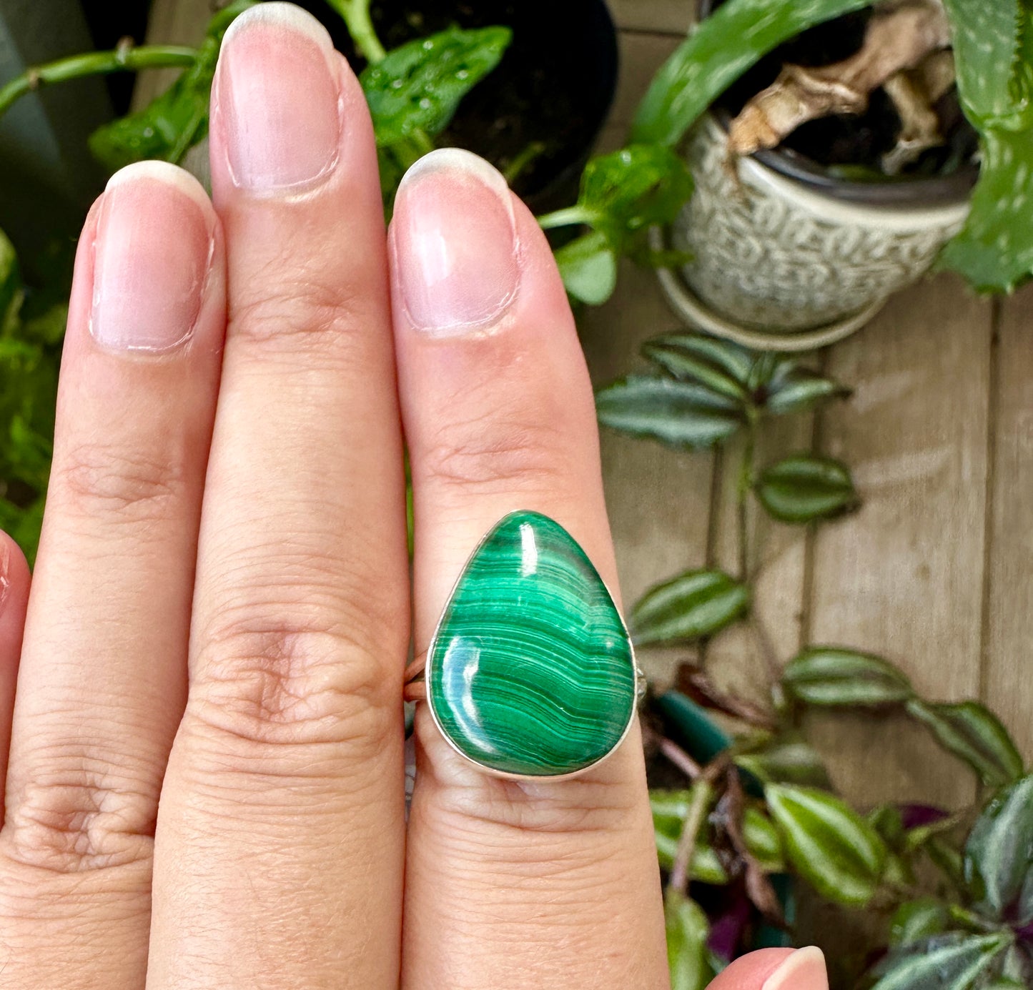 Malachite Ring Size 7.25 in Sterling Silver - Embrace the Vibrant Beauty and Healing Energy of Malachite