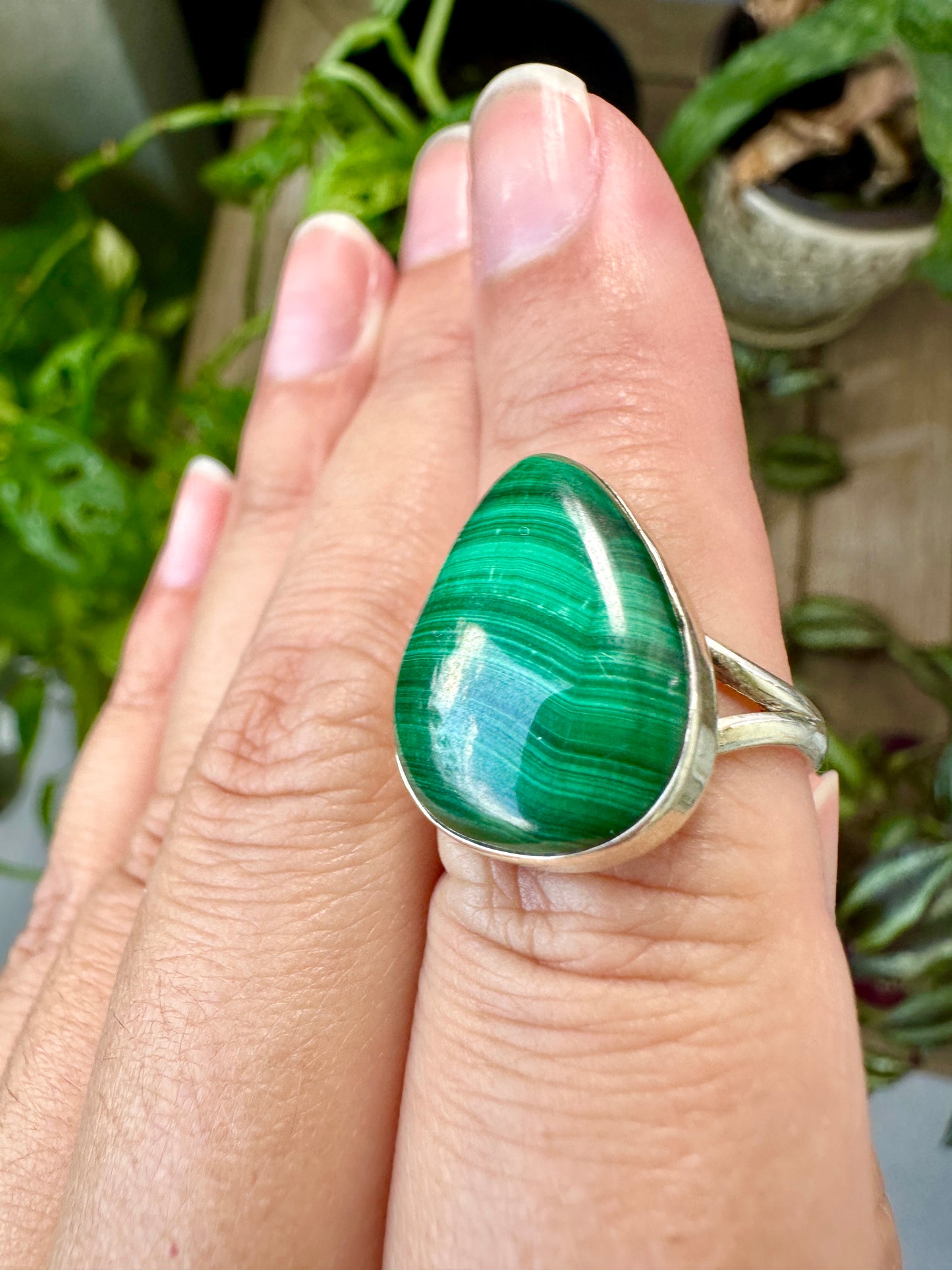 Malachite Ring Size 7.25 in Sterling Silver - Embrace the Vibrant Beauty and Healing Energy of Malachite