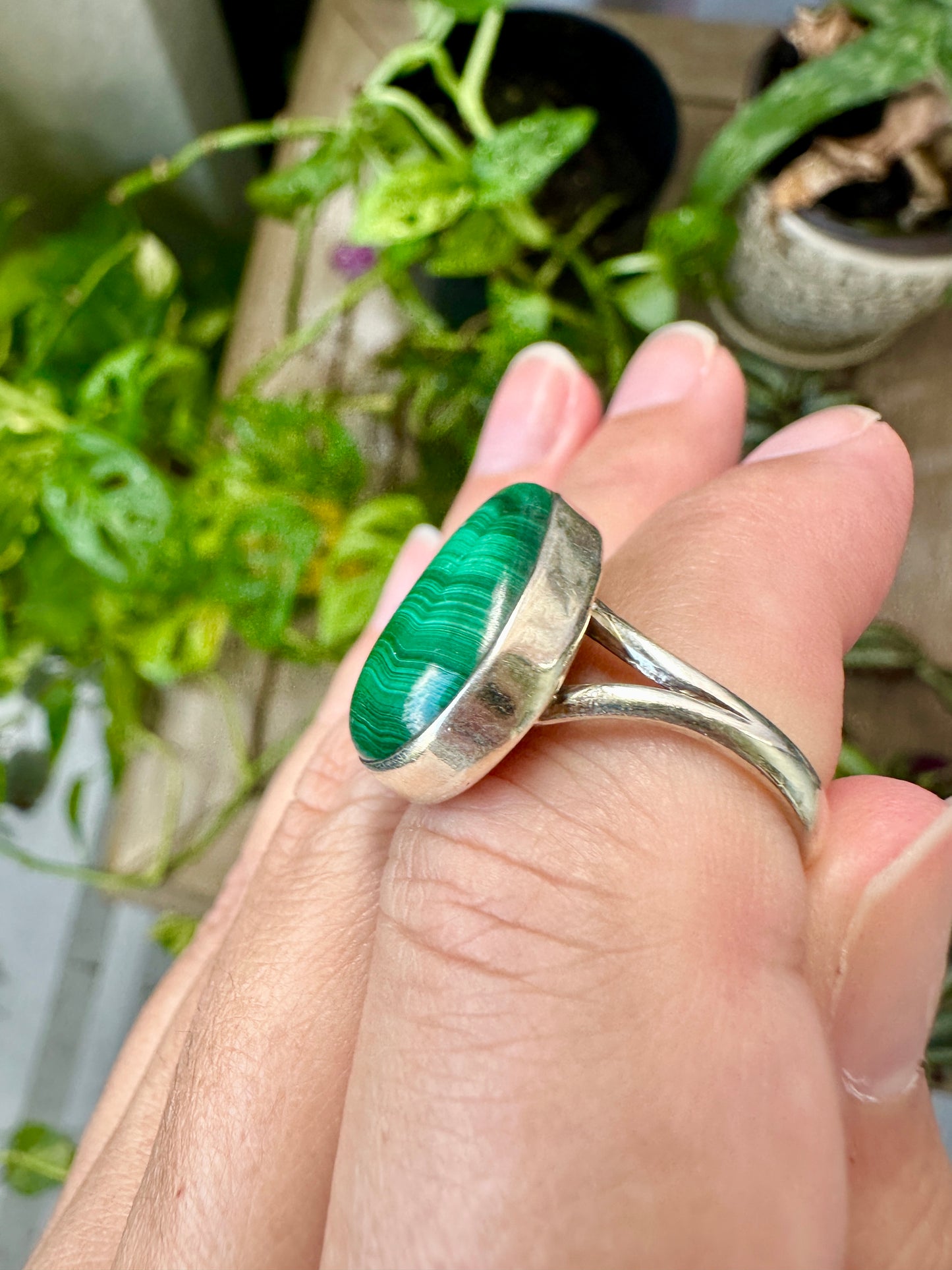 Malachite Ring Size 7.25 in Sterling Silver - Embrace the Vibrant Beauty and Healing Energy of Malachite