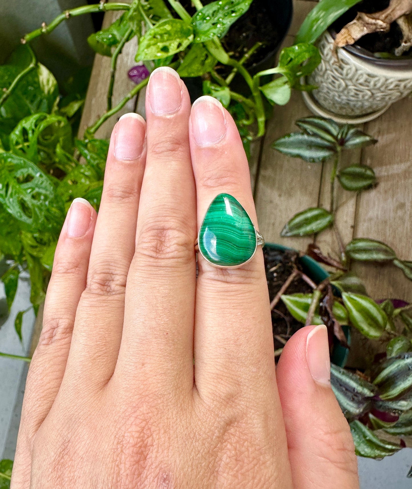 Malachite Ring Size 7.25 in Sterling Silver - Embrace the Vibrant Beauty and Healing Energy of Malachite