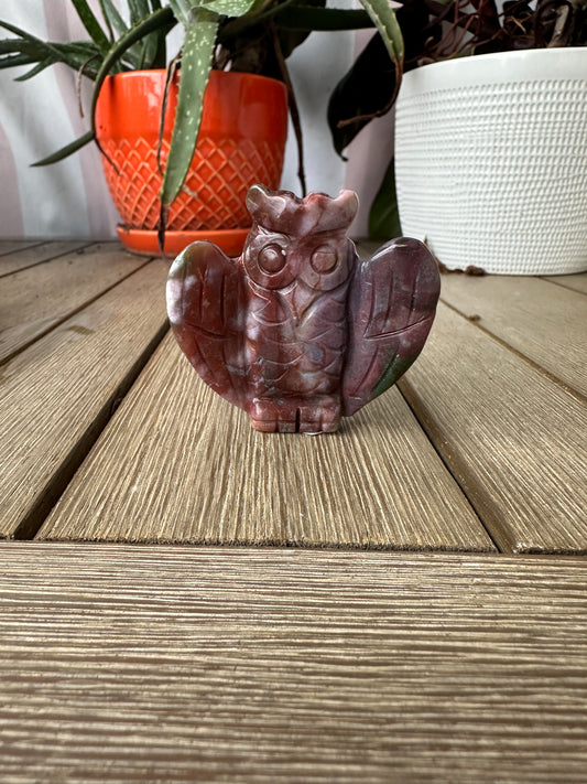 Ocean Jasper Owl Carving - Mystical Gemstone Figurine for Harmony and Healing, Ideal for Home Decor and Spiritual Enthusiasts, Embrace Nature’s Wisdom