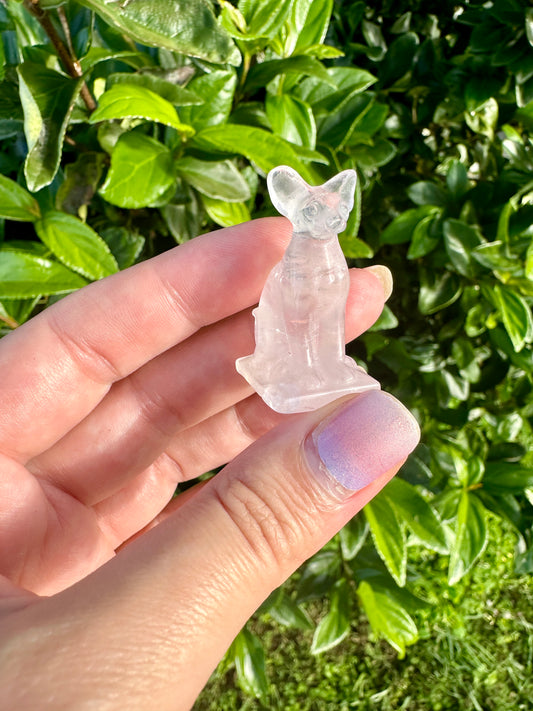 Rose Quartz Sphinx Cat Carving: Enchanting Handcrafted Figurine, Symbolizing Love and Serenity, Perfect for Healing and Home Decor