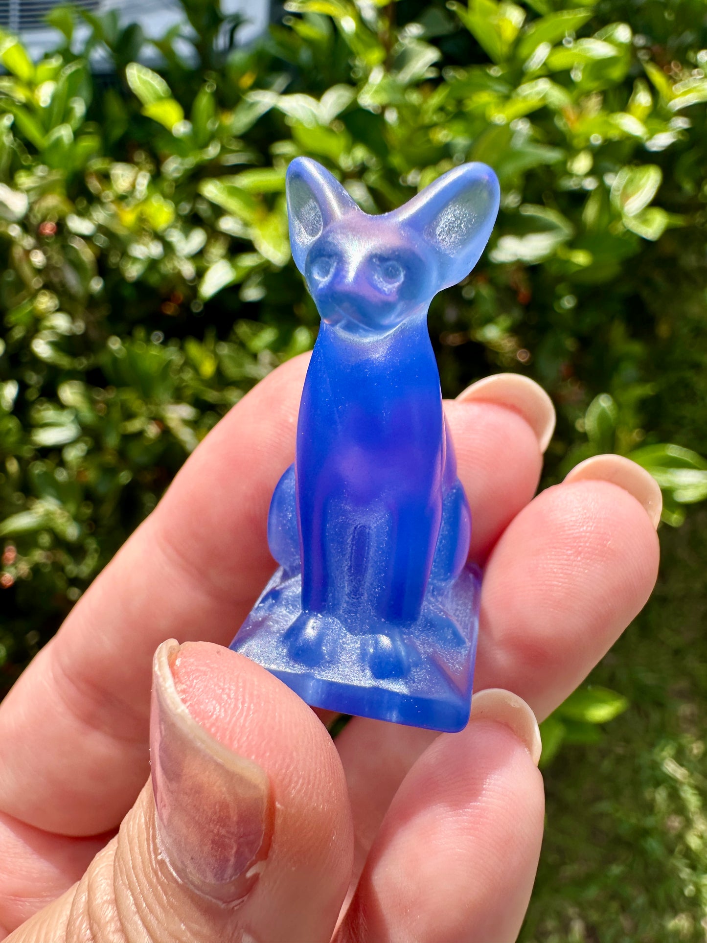 Blue Opalite Sphinx Cat Carving - Enchanting Gemstone Cat Figurine, Unique Home Decor and Gift Idea for Cat Aficionados and Gem Collectors