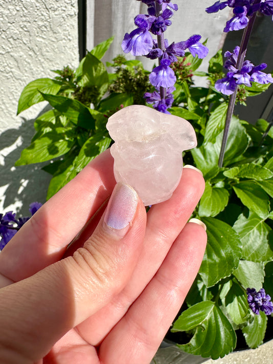 Rose Quartz Bunny Carving - Handmade Gemstone Rabbit Sculpture for Love and Healing Energy