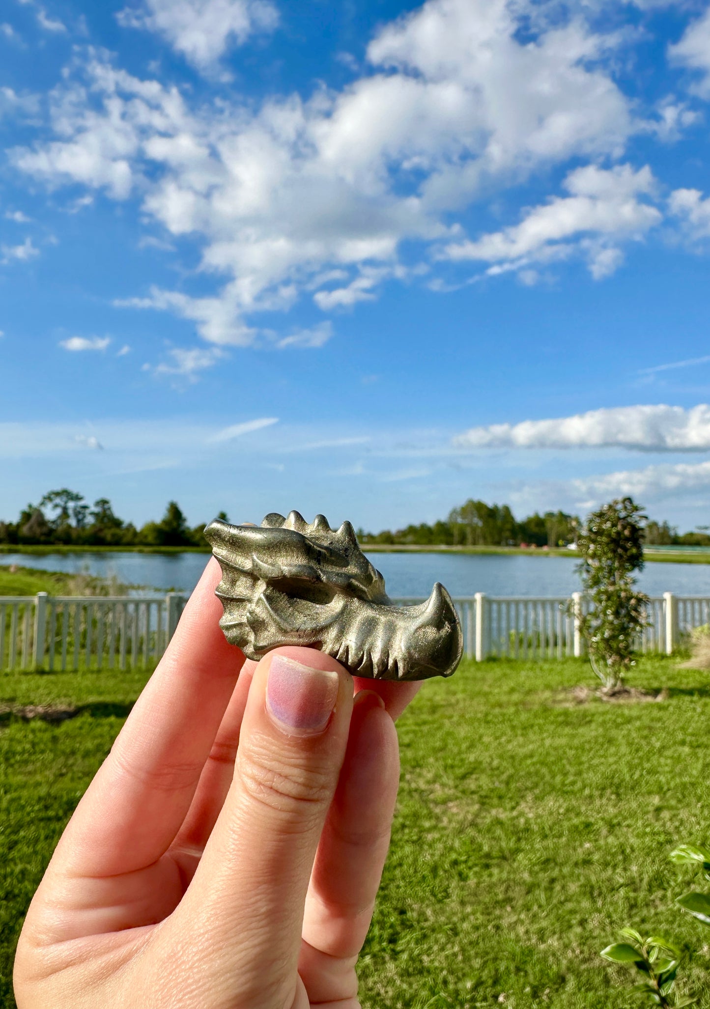 Unique Pyrite Dragon Head Carving - Mystical Decor, Fantasy Art Sculpture, Energy Stone Figurine for Home and Office, Magical Gift Idea