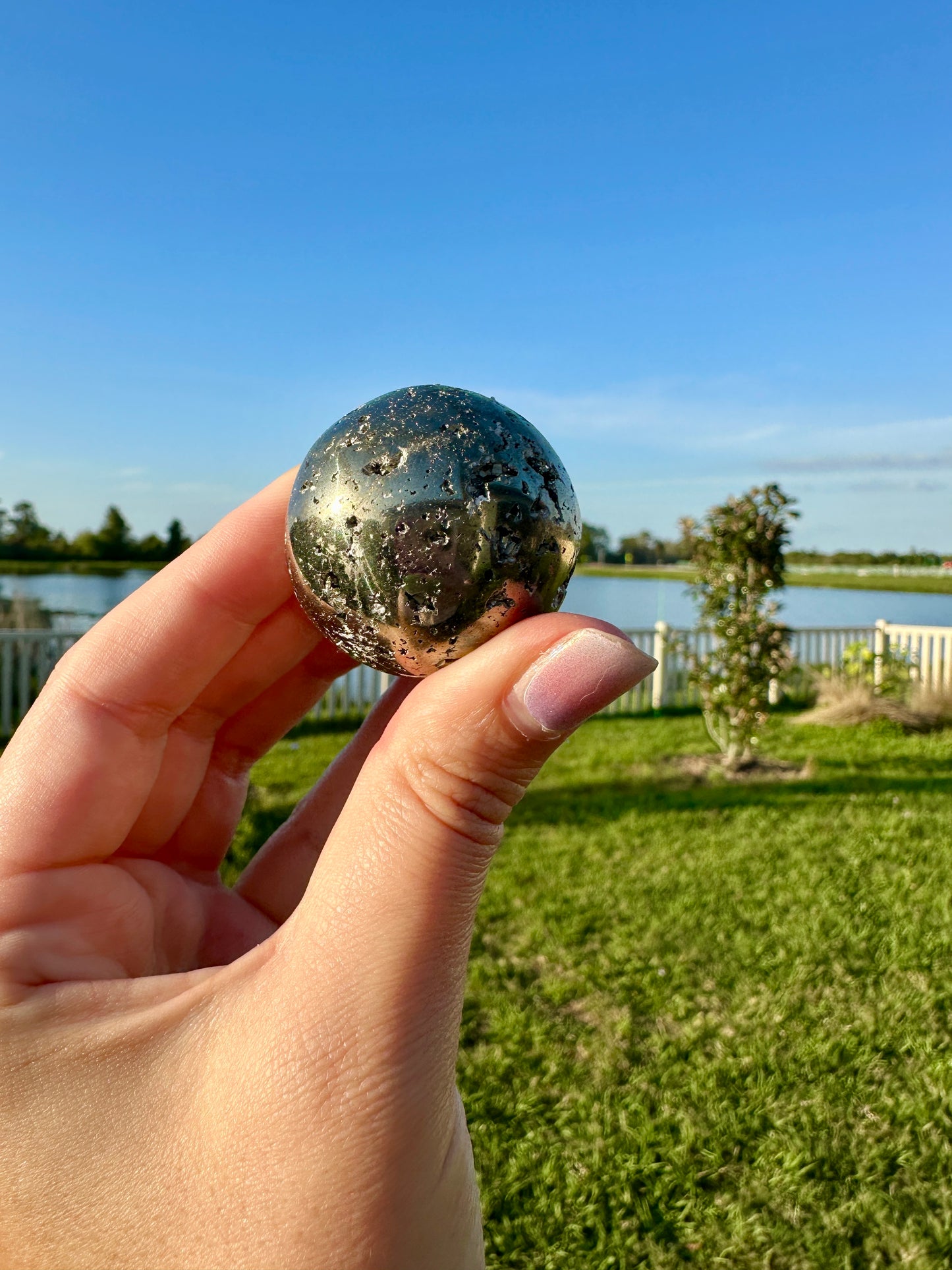 Stunning Pyrite Druzy Sphere - Luxurious Golden Crystal Ball, Perfect for Home Decor & Energy Healing, Ideal Gift for Crystal Enthusiasts