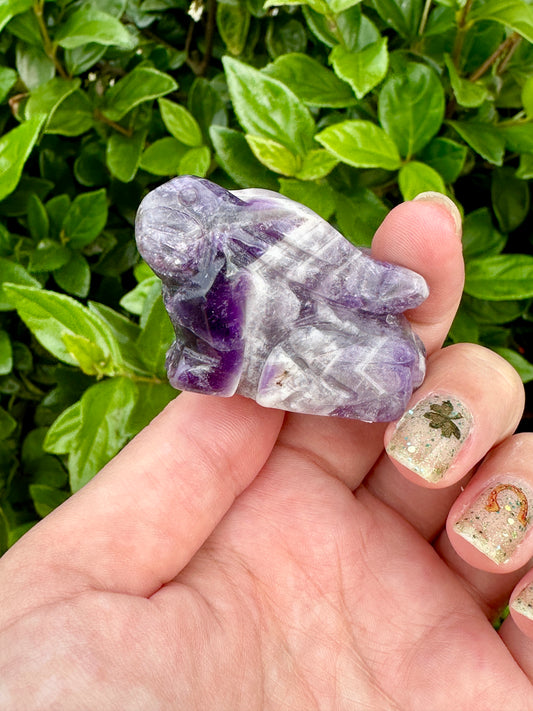Dream Amethyst Rabbit Carving - Handcrafted Purple Crystal Bunny, Unique Gemstone Animal Figurine for Healing & Home Decor