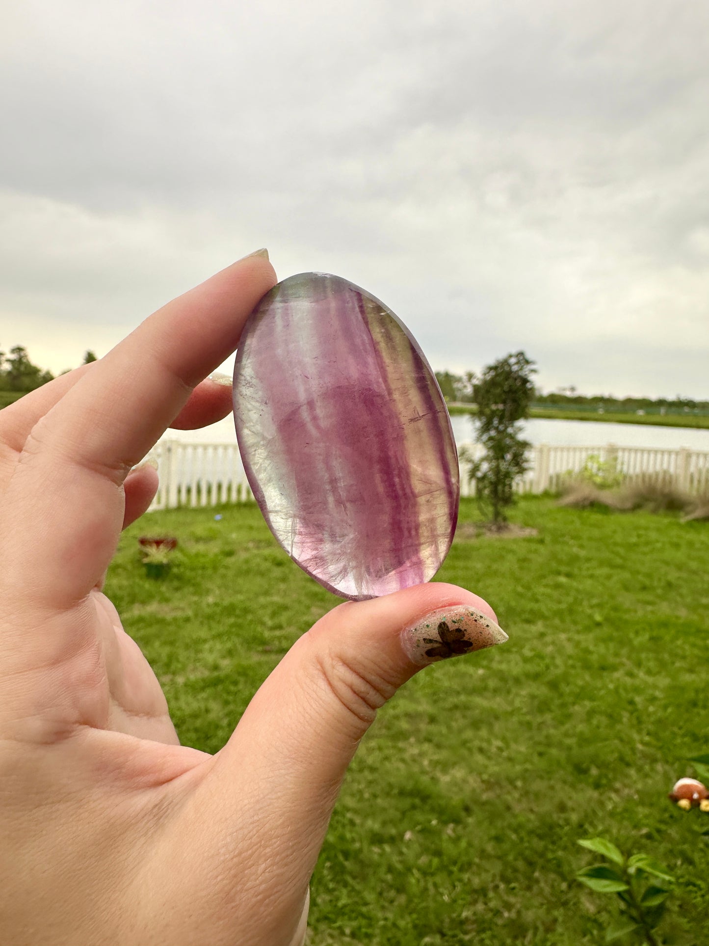Exquisite Fluorite Palm Stone for Clarity and Protection, Enhance Focus with Vibrant Fluorite, Beautiful Gift for Mindfulness and Healing