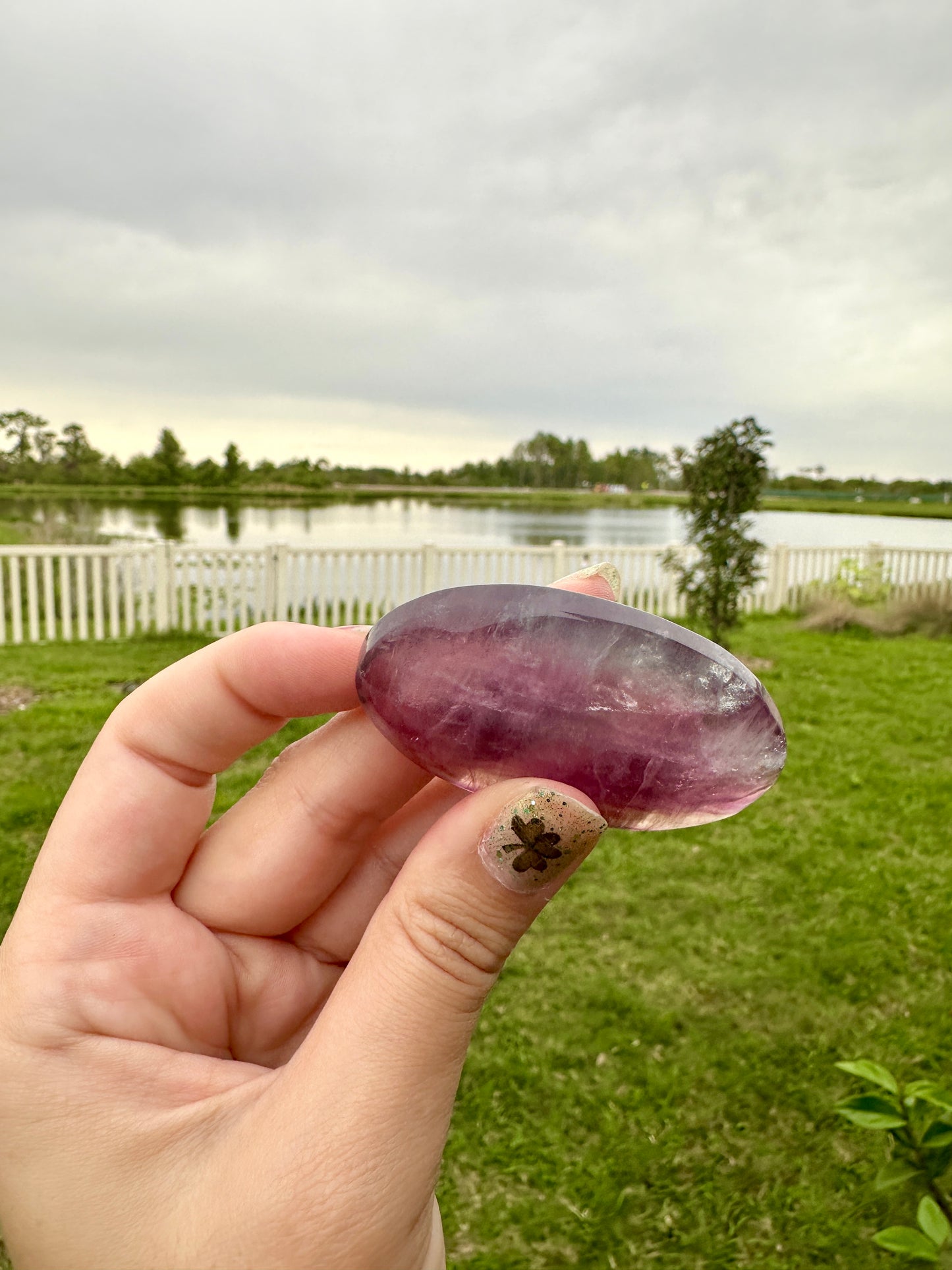 Exquisite Fluorite Palm Stone for Clarity and Protection, Enhance Focus with Vibrant Fluorite, Beautiful Gift for Mindfulness and Healing