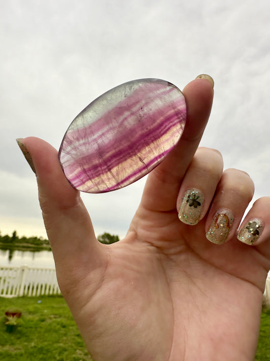 Exquisite Fluorite Palm Stone for Clarity and Protection, Enhance Focus with Vibrant Fluorite, Beautiful Gift for Mindfulness and Healing