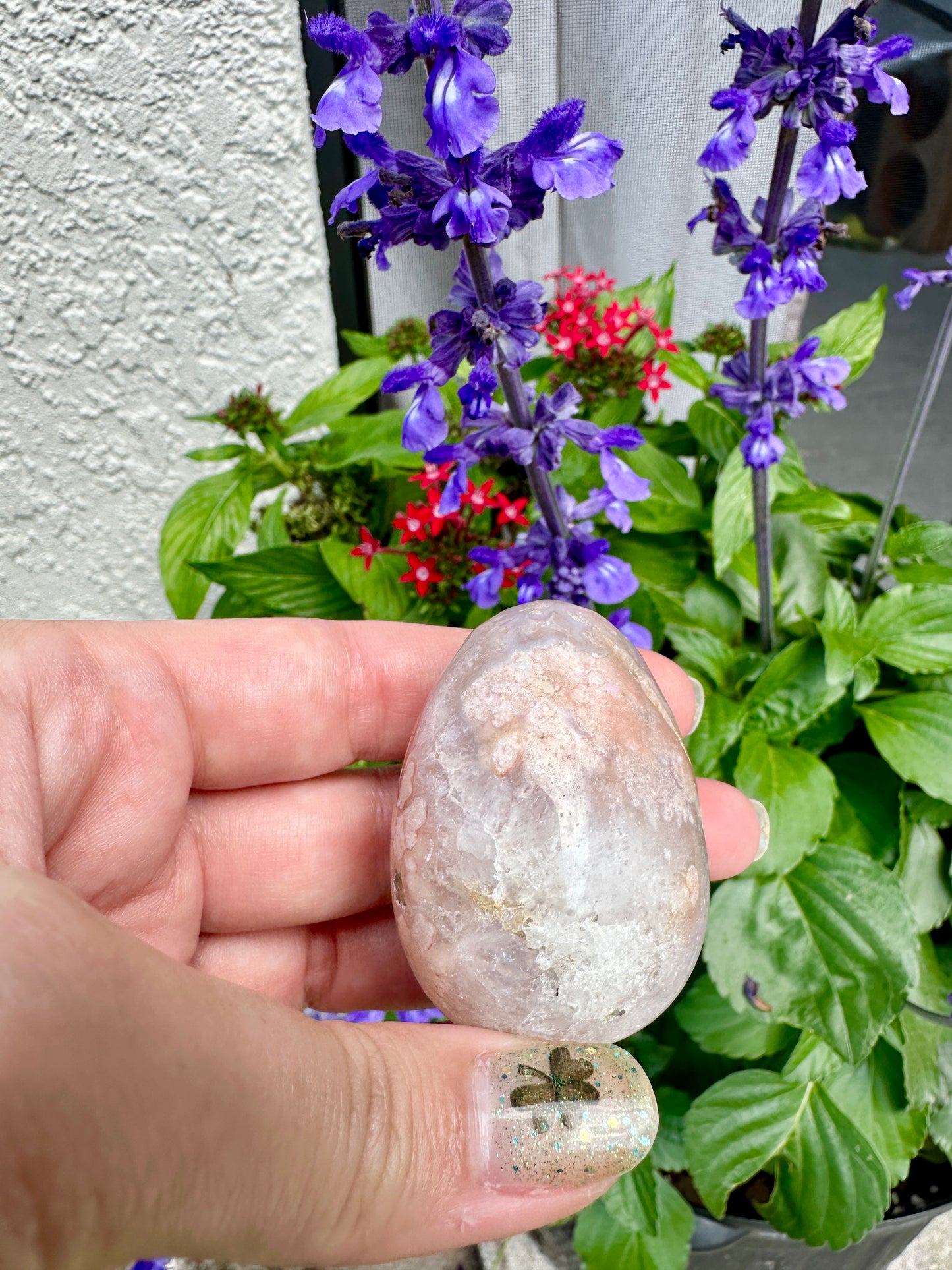 Dazzling Druzy Pink Amethyst & Flower Agate Egg Carving - Unique Crystal Decor, Energy Balancing Gemstone, Ideal Gift for Collectors