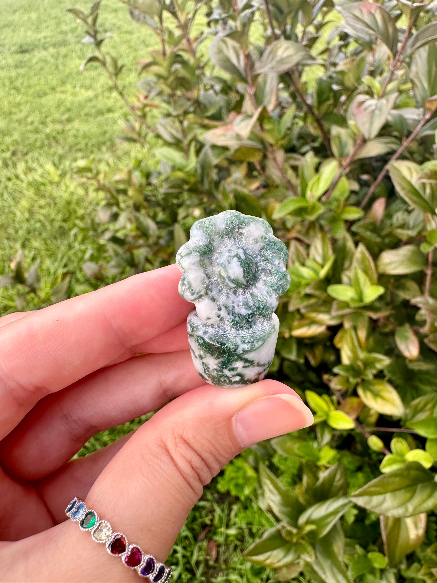 Moss Agate Flower Plant Carving, Handcrafted Moss Agate Crystal Plant, Healing Moss Agate Flower Sculpture, Nature-Inspired Crystal Decor, Feng Shui Moss Agate Decor