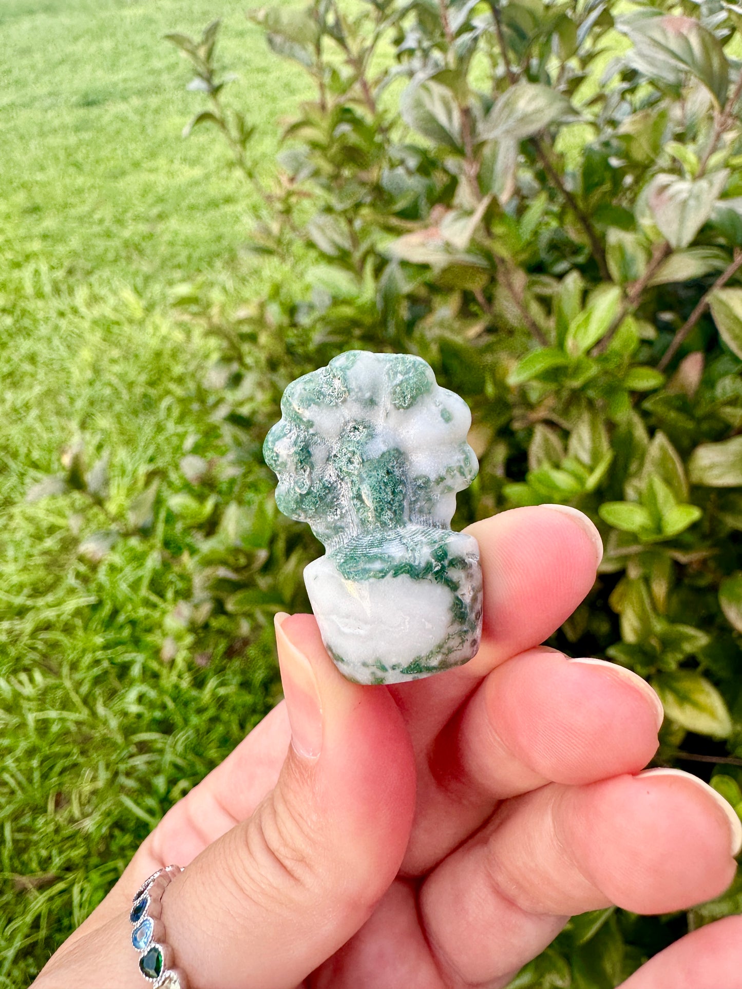 Moss Agate Flower Plant Carving, Handcrafted Moss Agate Crystal Plant, Healing Moss Agate Flower Sculpture, Nature-Inspired Crystal Decor, Feng Shui Moss Agate Decor