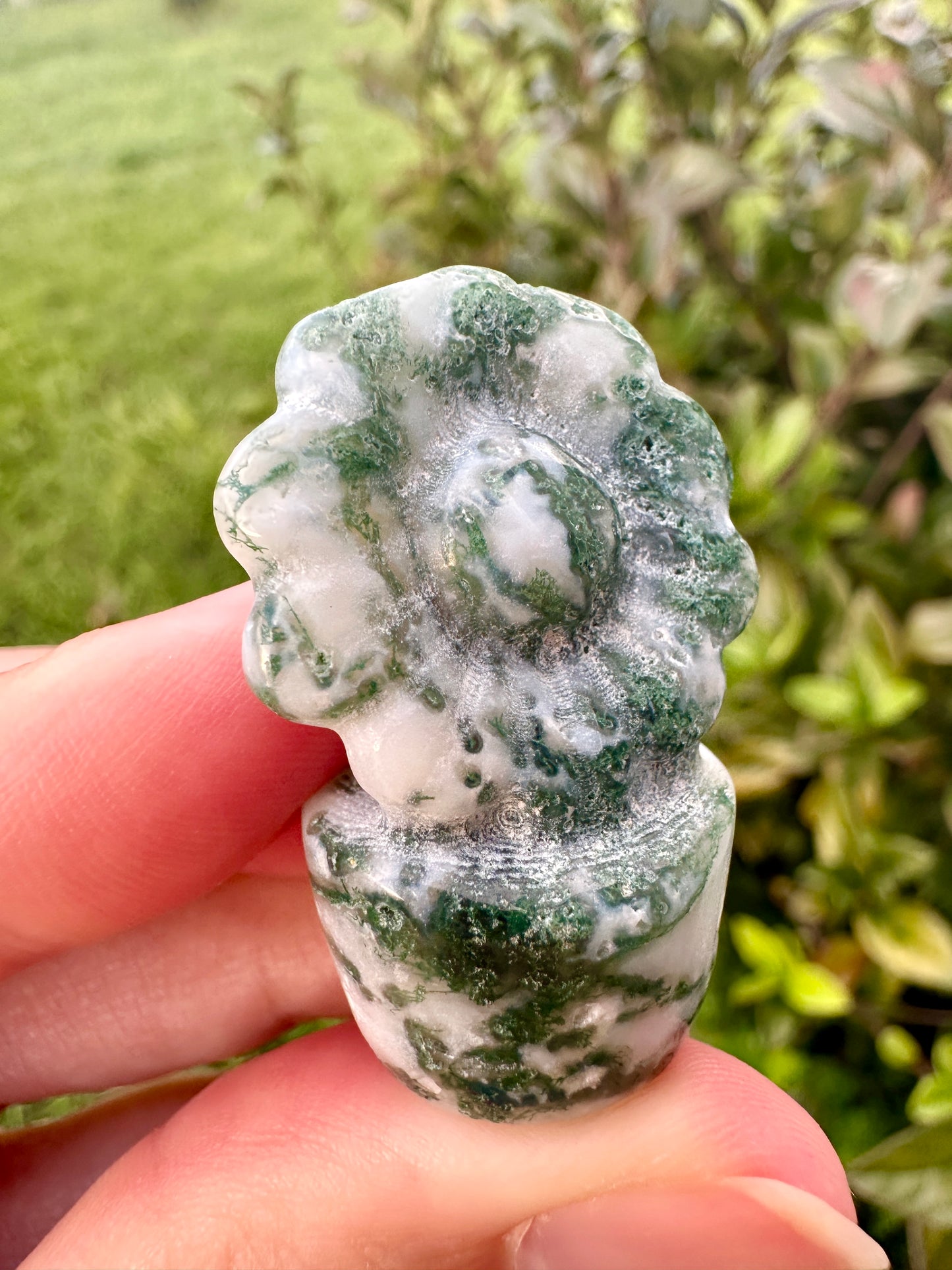 Moss Agate Flower Plant Carving, Handcrafted Moss Agate Crystal Plant, Healing Moss Agate Flower Sculpture, Nature-Inspired Crystal Decor, Feng Shui Moss Agate Decor