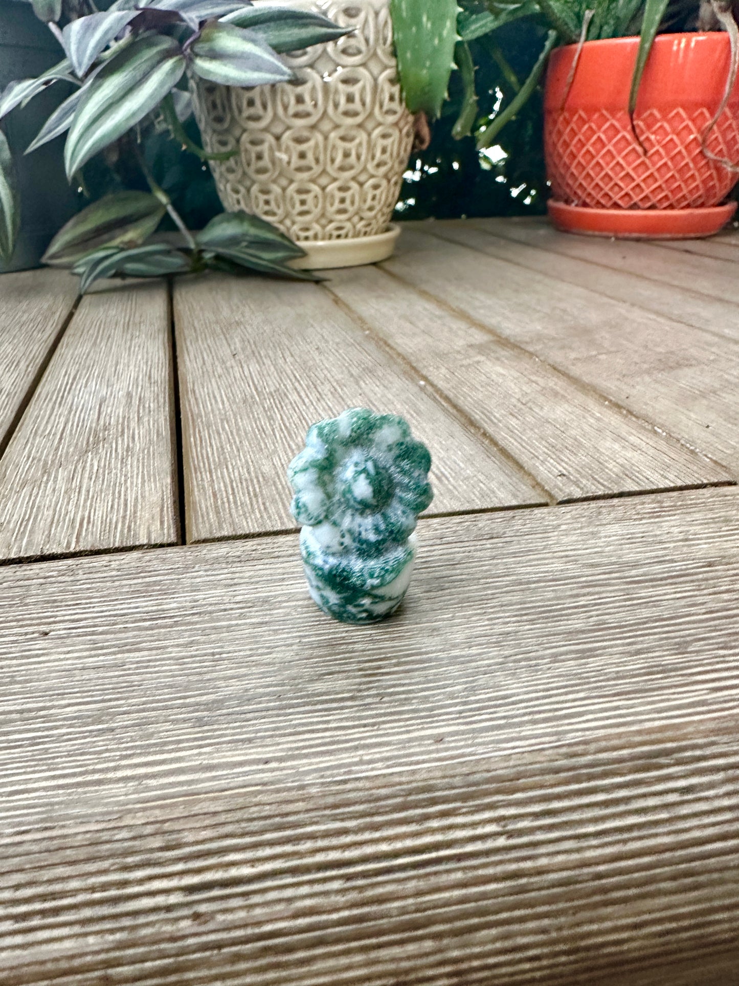 Moss Agate Flower Plant Carving, Handcrafted Moss Agate Crystal Plant, Healing Moss Agate Flower Sculpture, Nature-Inspired Crystal Decor, Feng Shui Moss Agate Decor