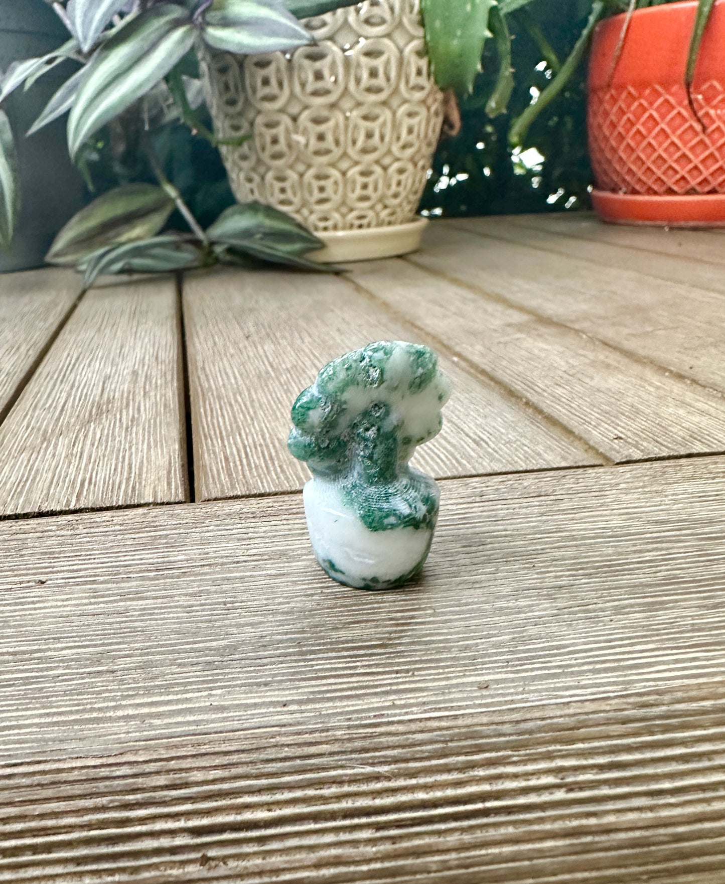 Moss Agate Flower Plant Carving, Handcrafted Moss Agate Crystal Plant, Healing Moss Agate Flower Sculpture, Nature-Inspired Crystal Decor, Feng Shui Moss Agate Decor