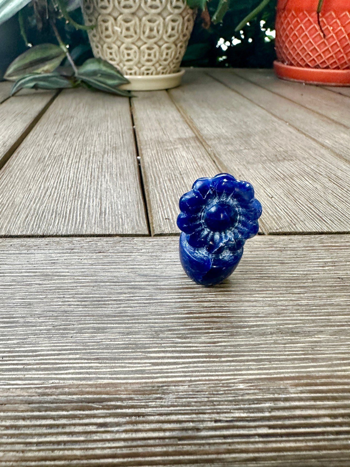 Sodalite Flower Plant Carving, Handcrafted Sodalite Crystal Plant, Healing Sodalite Flower Sculpture, Natural Sodalite Decor, Blue Crystal Energy Carving for Home