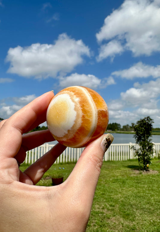 Exquisite 57.9mm Orange Calcite Sphere - Energize Your Space with Creativity & Healing Energy, Perfect Meditation Companion