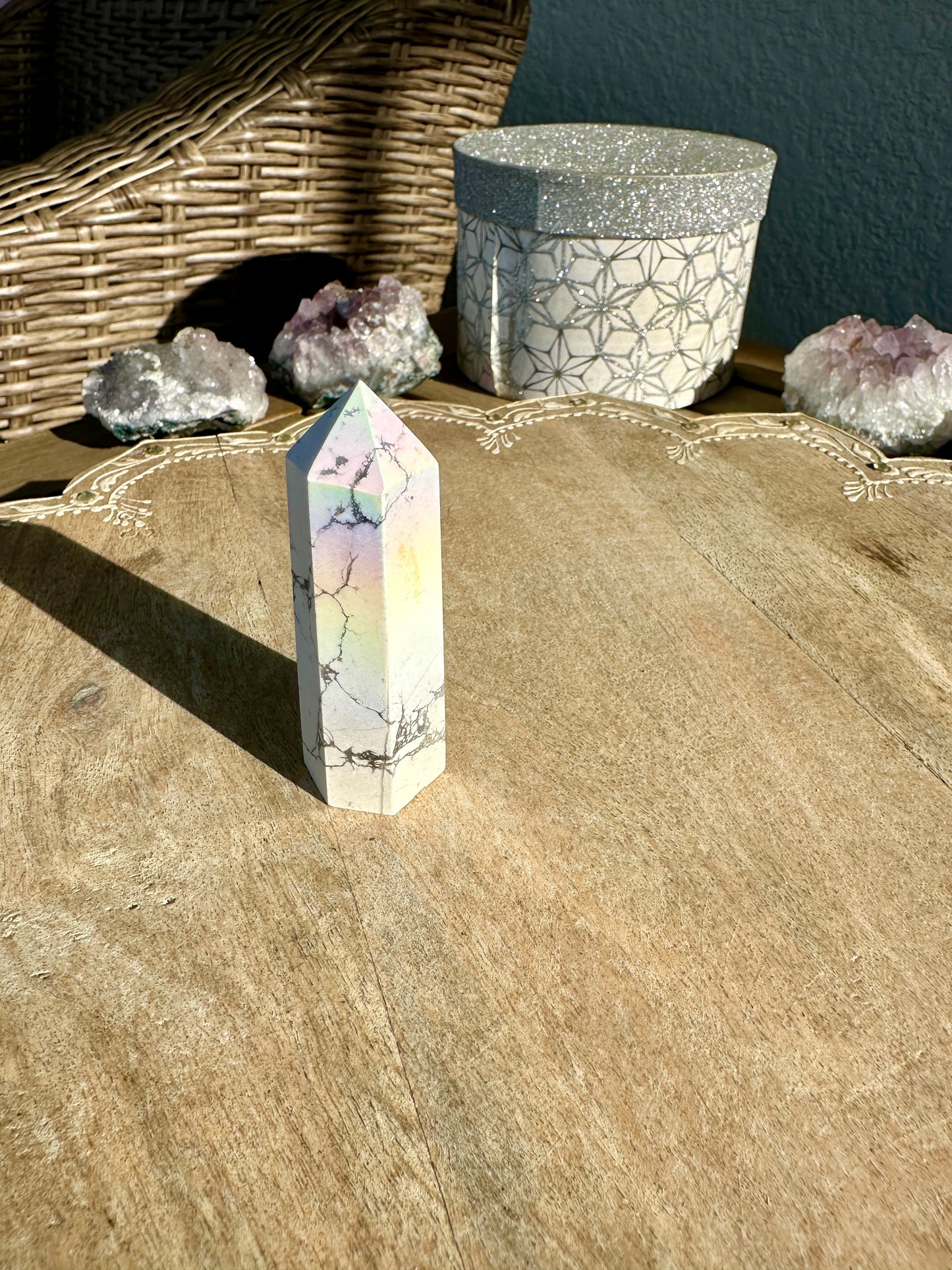 Aura Howlite Tower - Elevate Your Space with Calming and Inspiring Energy, A Perfect Piece for Meditation and Decor
